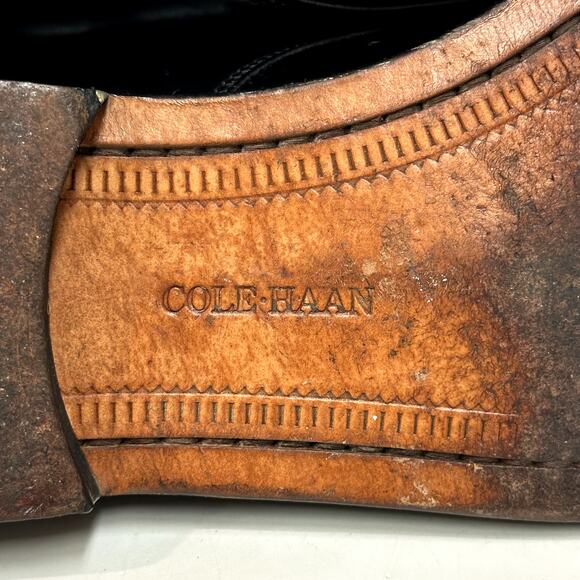 VERY GOOD Cole Haan Derby Blucher Cap Toe Black Calf Made in Maine USA 11.5 - Picture 11 of 12